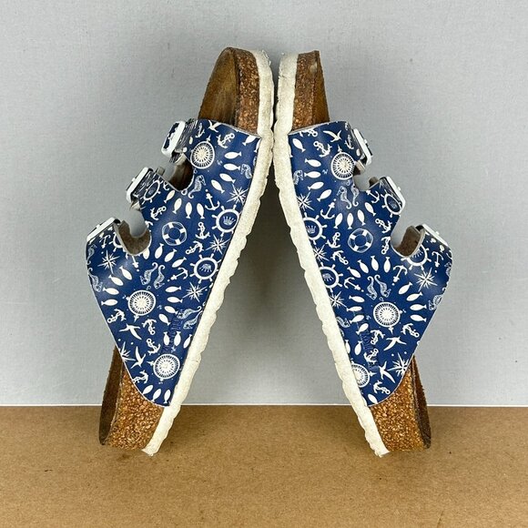 Birkenstock Florida Nautical Three Strap Sandals Kids 12 Blue White Vegan - Picture 7 of 9